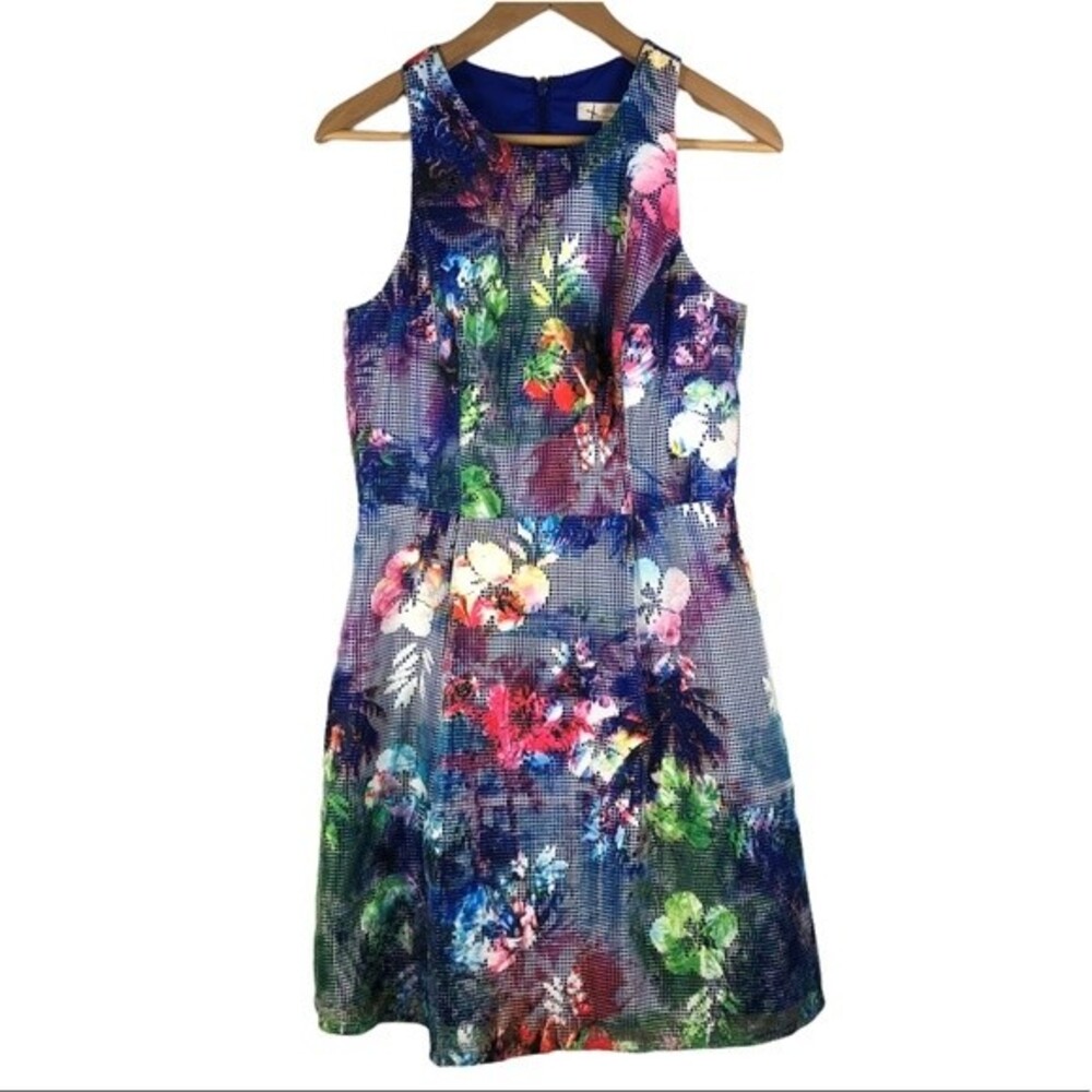 Aidan Mattox Floral Fit And Flare Sleeveless Dress Multicolor Mesh 10